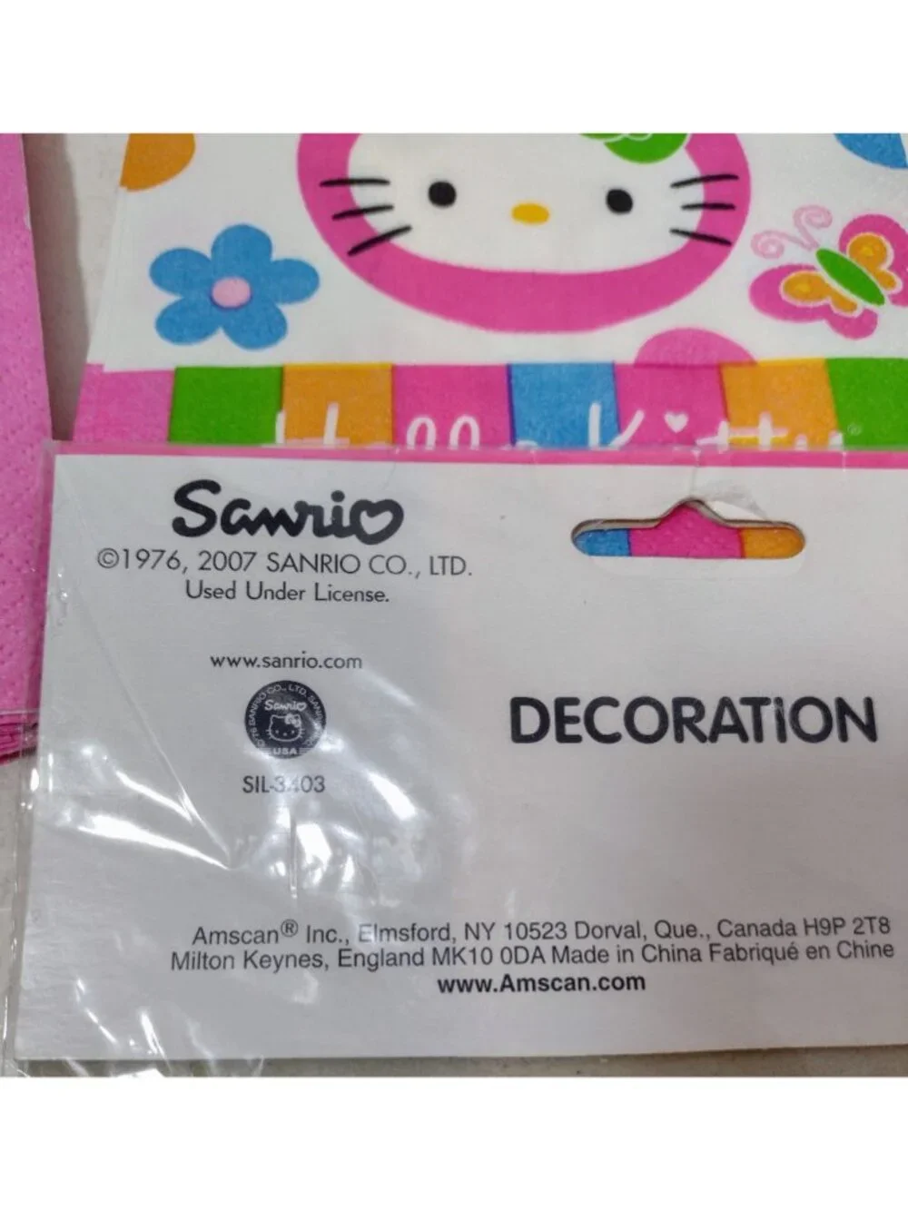 Sanrio Hello Kitty 2007 Birthday Party Y2K Hanging Decorations Napkins Butterfly